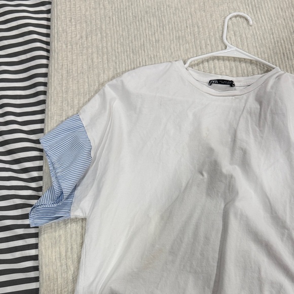 Zara White Tee with Blue Striped Sleeves - Picture 3 of 4